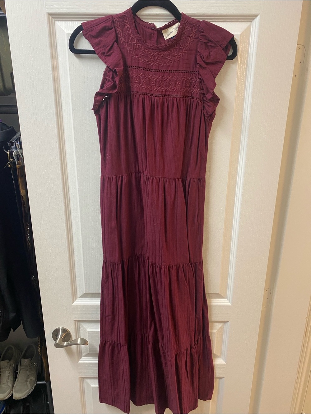 Boho Ruffle Sleeve Maxi Dress - Deep Burgundy